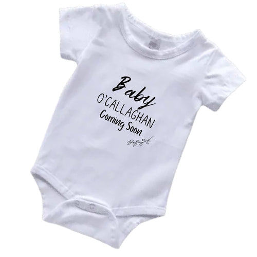 Custom Baby Grow – “Baby Coming Soon” Announcement Onesie - Love and Labels